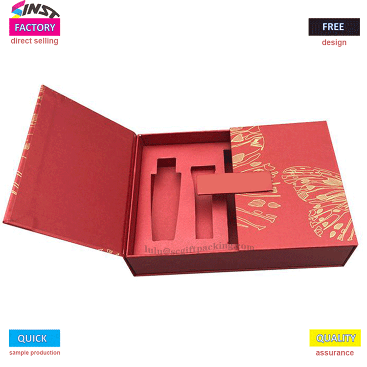 Concepto de diseño de productos de caja de regalo de cartón para productos de cuidado de la piel de puerta abierta.