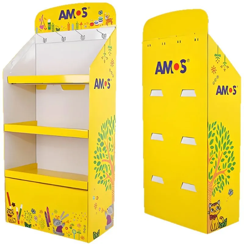 Soporte de exhibición de cartón para papelería infantil, creación de un nuevo esquema para exhibición divertida para niños en supermercados